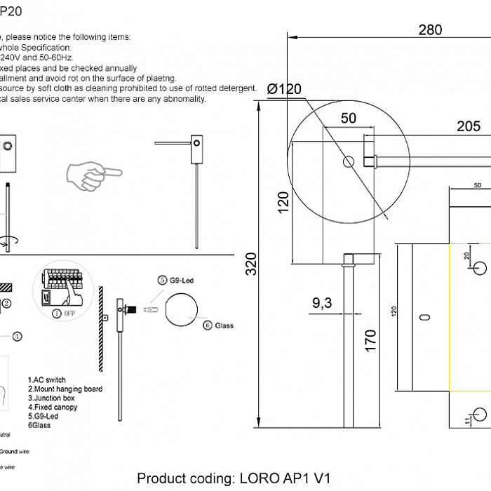 Бра Crystal Lux LORO AP1 V1 BLACK
